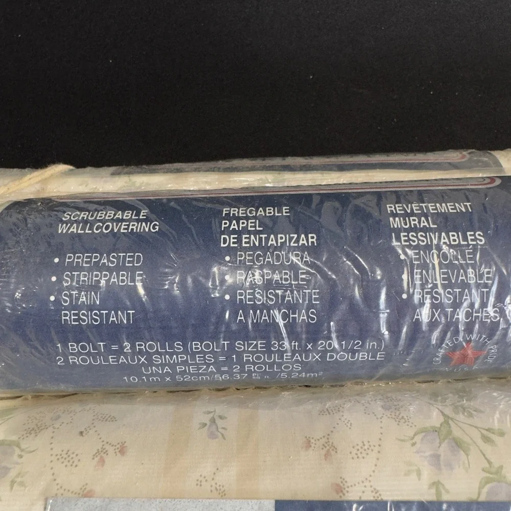 NOS Cottagecore Shabby Chic Iridescent Floral Rose Prepasted Wallpaper 5 Bolts
